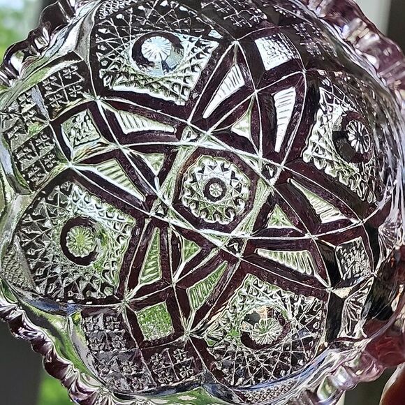 Vintage Imperial Pink Nappy Dish With Hobstar Pattern - Picture 5 of 13